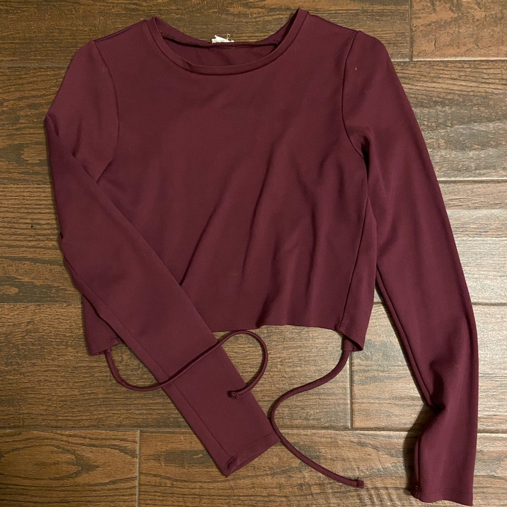 purple open tie back top